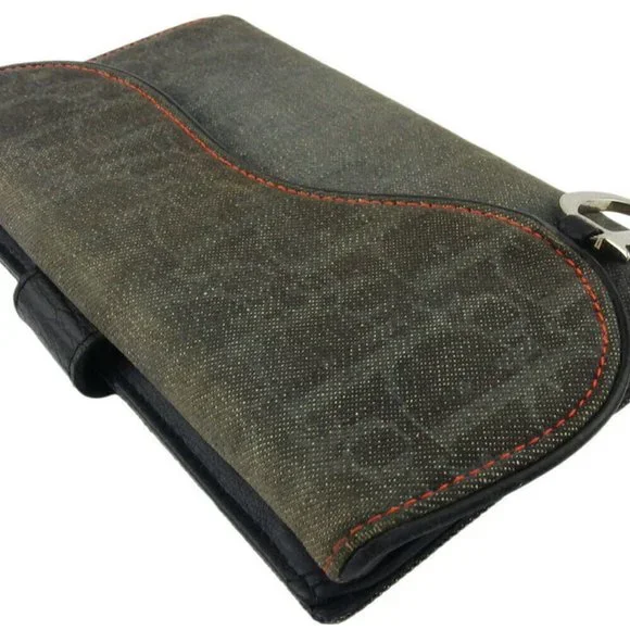 Dior wallet Trotter gray gray-based canvas �~ leather Auth T19109